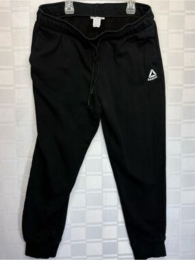 Reebok Men’s Black Jogger Sweatpants with White Logo